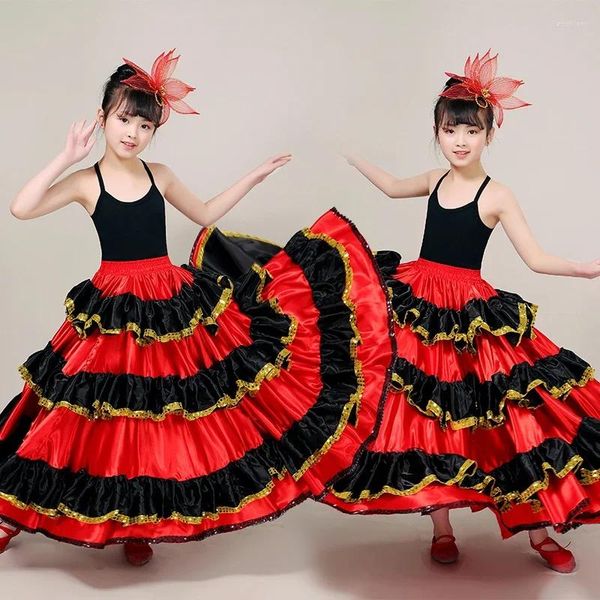 Palcoscenico spagnolo gonna da ballo da ballo coro grande gonfie gonfie ragazze flamenco performance abbigliamento per bambini femminile per bambini