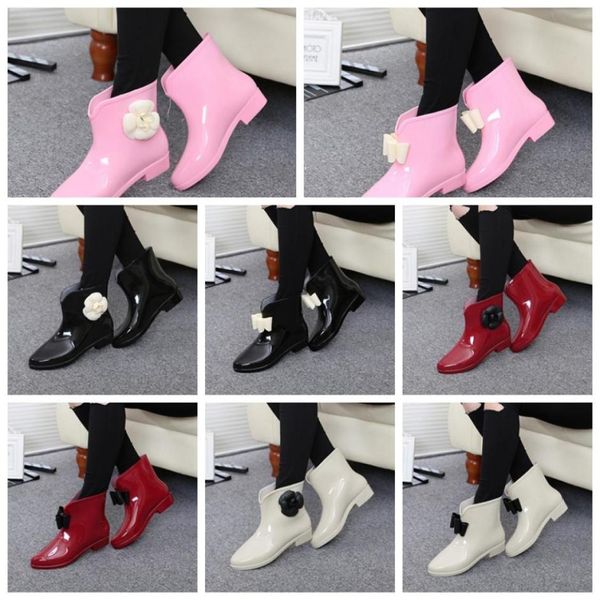 2022 Женские дождевые ботинки галоши в южнокорейском стиле с цветочным бахнотом Antiskid с низкой короткой штифтом в Веллингтоне резиновые туфли Add V2332441