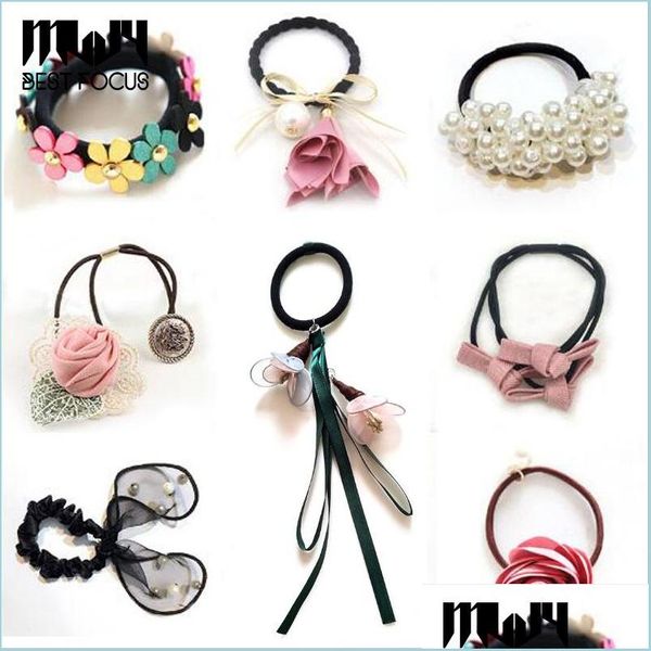 Haargummi -Bänder Mode 10 Style Mix Blume Perlen Perlen Stirnbandband Elastiz für Mädchen Accessoires Drop Lieferung Schmuck Dhcyh