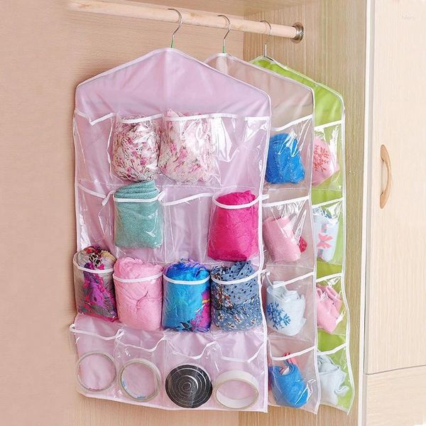 Caixas de armazenamento 1pc 16 bolsos guarda -roupa de parede pendurados para organizador transparente meias de roupa de baixo