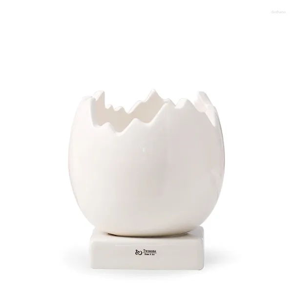 Vasos Pure White Creative Creative simples e quente Diário do escritório presente presente de ovo quebrado cerâmica vaso de flores artesanal