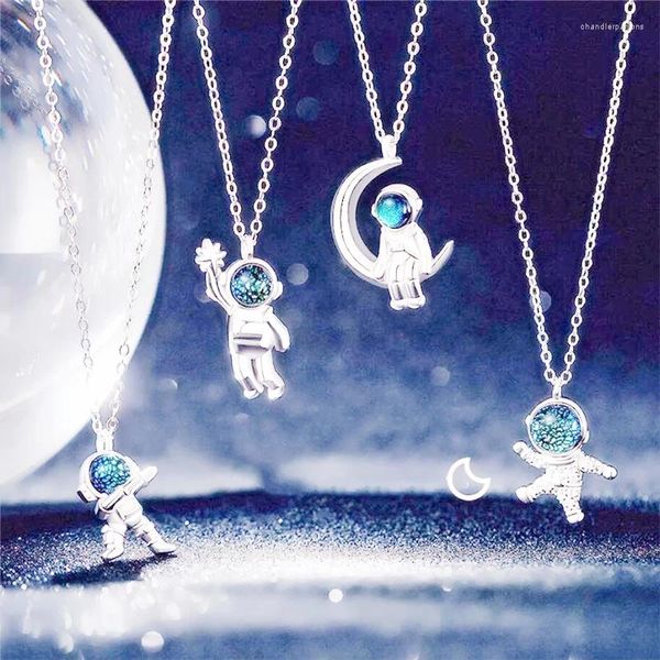 Colares pendentes Casal Gift Astronaut Hip Hop Colar de corrente de clavícula prateada de cor para mulheres festas de jóias de moda