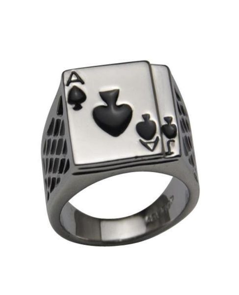 2014 Cool Men039s gioielli grossi 18k in oro bianco oro nero smaltato nero spades poker anello di poker Men4590575