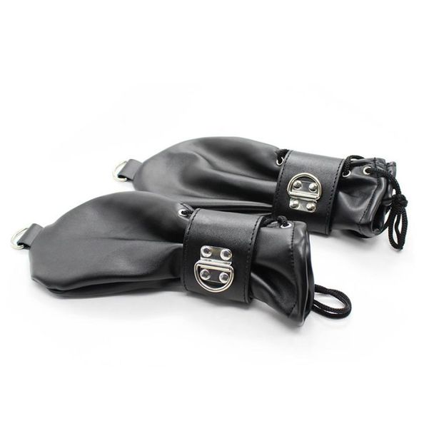 FashionionOft Leather Fist Mitts Luvas com fechaduras Andrings Restrições manuais Mitte