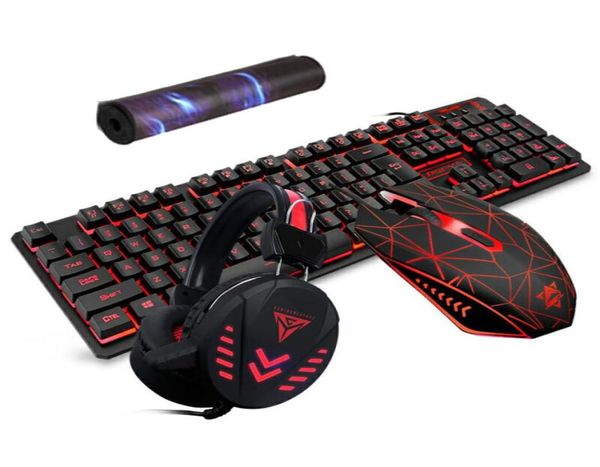 Teclado com mouse de teclado retroiluminamento de teclados de teclados de jogos Backboards MICE PAD E KIT DE EORRA 4PCS Conjuntos de respirar ópticos profissionais para Deskt6878891