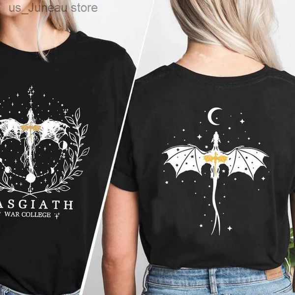 T-shirt femminile Basgiath War College T-shirt Stampa a doppio lato lato Quarta Wing Tshirt Dragon Rider Dark Academia Taglie di cotone Short Slve Tops T240412