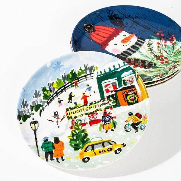 Piastre astratte olio dipinto di Natale cartone animato piatto da cena rotonda con un migliaio di arte fatta a mano cinese