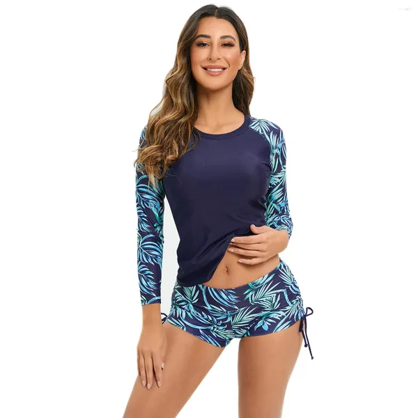 Menas de banho feminina Sexy Tankini Manga longa Rashguard Swimsuit Women Beach Use Protection Sun Protecting Surfing Taking Bathing Plus Tamanho