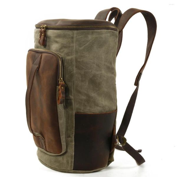Mochila 2024!Moda Men's Travel School Leather Business Bag Laptop Retro Cylinder