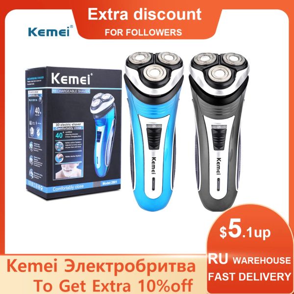 Shaves Kemei barbeador elétrico para homens 3D MacHe Razor com ângulo agudo agudo lâmina interna recarregável barba aparador para barbear