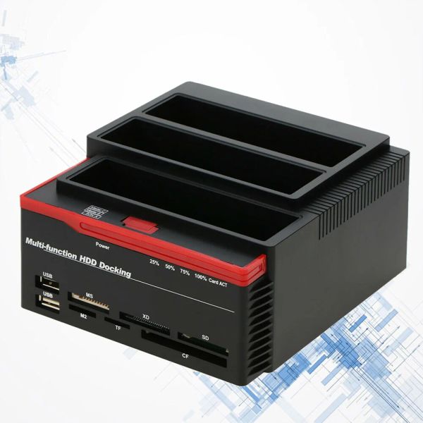 Estações USB30 3 DISCO IDE HDD Docking Station Três Base de disco rígido de posição com função de clone e leitor com o plugue dos EUA (preto)