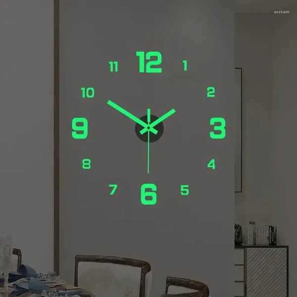 Walluhren kreative Einfache 3D Luminous Digital Clock European Style DIY Silent Study Living Room Punch-Free Aufkleber