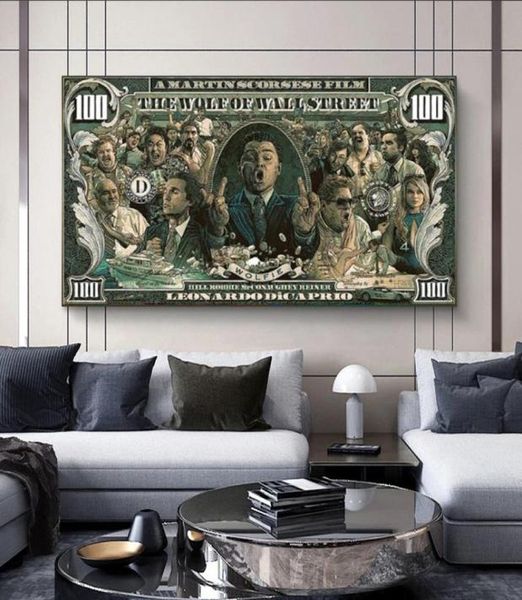 Graffiti Street Money Art 100 -Dollar -Leinwand Malplakate und Drucke Wolf der Wall Street Pop Art für Wohnzimmer Dekor8501530