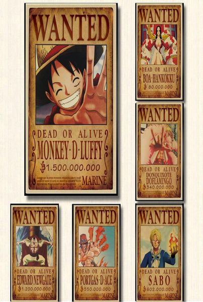 515x36cm decoração de casa adesivos de parede papel vintage uma peça Pôsteres procurados Anime Posters Luffy Chopper Wanted8164797