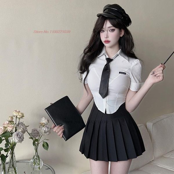 2024 MENINA COREAN JAPONESON uniforme Garota quente Terno curto Feminino estilo faculdade de colégio Navy Top JK PLGLEAT SKIRT Set de duas peças