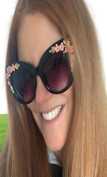 Óculos de sol Rosa Fancamente sofisticada Eyewear Moda Retro Design Flores Mulheres Vintage Metal Poel FLORES CATO ELAÇÃO FIORI SOL GLITES2180216