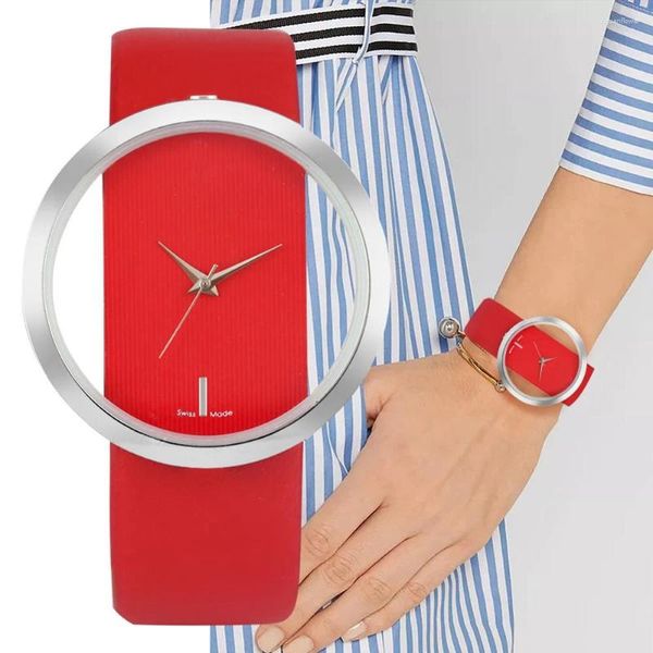 Orologi da polso guardano donne un unico scheletro vuoto orologio da polso per il polso in pelle rossa, abito elegante casual in pelle relogio relogio femminino