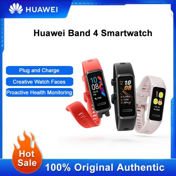 Armbänder Original Huawei Band 4 SmartWatch Proactive Health Monitoring Smart Band USB Plug Lad Fitness Tracker Sport Armband