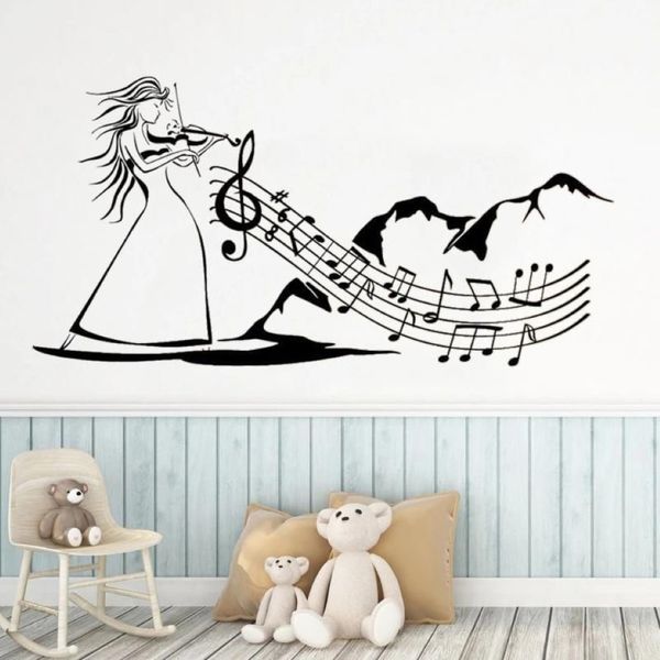 Adesivos de parede adesivos de berçário decalques de murais decoração de música folclórica de violino artesanal de arte musical de decoração de decoração dw7865305e