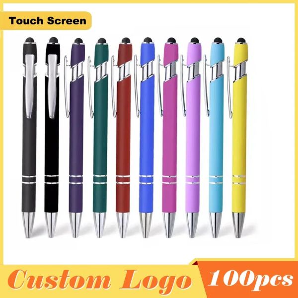 Penne 100 pezzi Light Metal Capacitive Universal Touch Screen Stylus BallPoint Pen di scrittura Regali Office Office Logo personalizzato gratuito