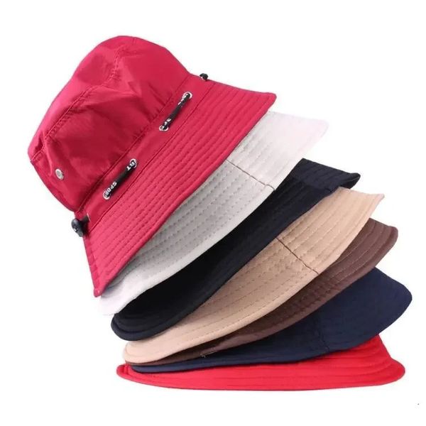 Cappelli a secchi regolabili solidi uomini Donne Summer pieghevole Sun Cappello per pescatori con corda per la crema solare all'aperto Panama Pescing Case 240403