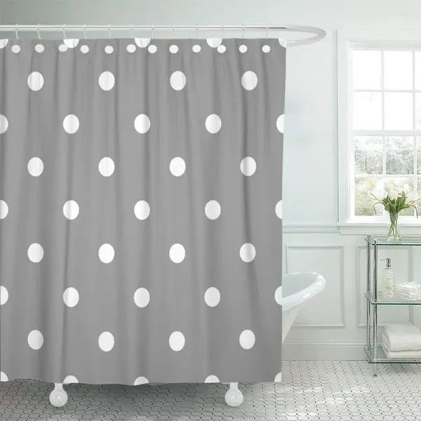 Cortinas de chuveiro Abstract Polka Dot Pattern Rounds White Rounds na cortina cinza Tecido de poliéster à prova d'água 60 x 72 polegadas com ganchos