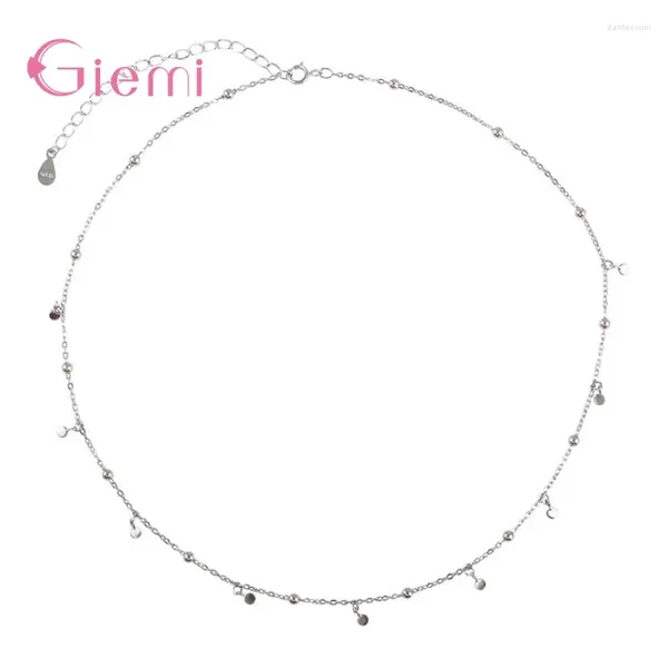 Pingentes de estilo simples estilo genuíno 925 colar de cadeia de laços de prata para mulheres presentes de família jóias finas com pequena banda redonda
