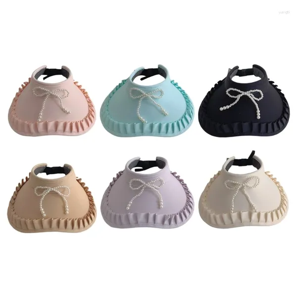 Berets tragbare Faltenbrims Sonnenhut faltbar für Kinder Sonnensicher Sommer leerer Top Camping Visier mit Perlen Bowknoten