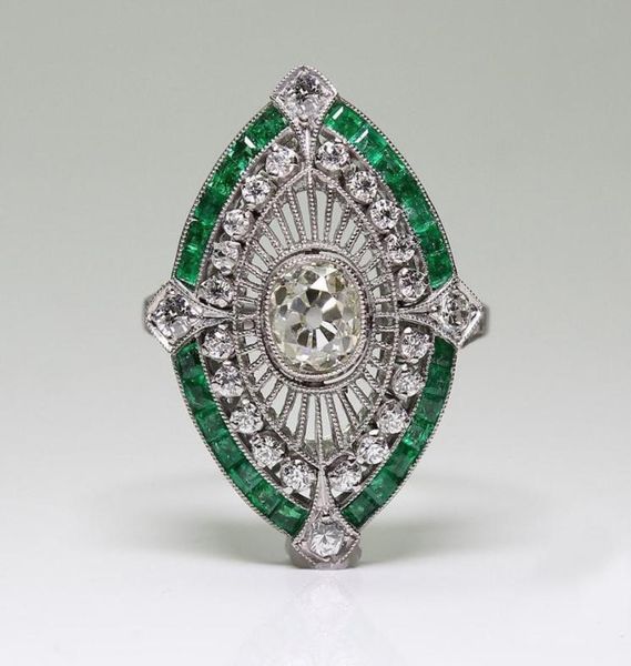 Antique Art Deco 925 Prata esterlina Emerald Sapphire Sapphire Floral Party Ring Tamanho do anel de aniversário Dia dos EUA 5 123118000