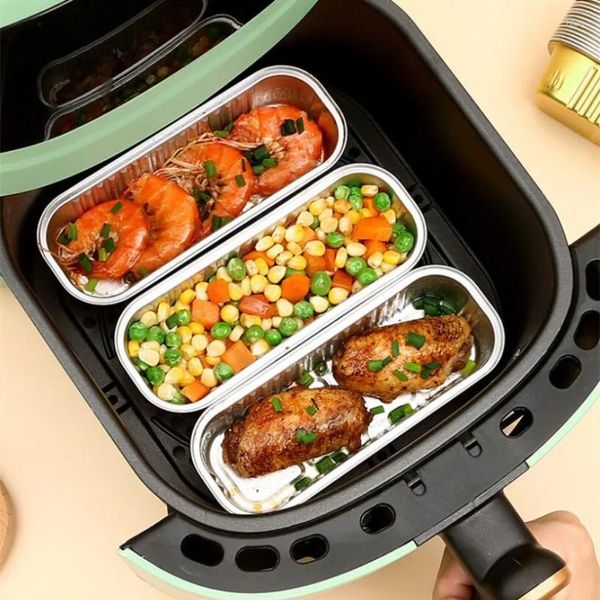 Retire os recipientes 10pcs quadrados alumínio Pan Plaad Plate Air Fryer Baking Bay Bak Bbq Baked Rice Lanches Comida para festa