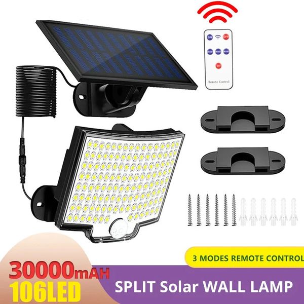 Lampada solare divisa 106led 3 Modalità di illuminazione DECORAZIONE OUTDOOR DELLA SOLLA SOLLA MOLTO MOLTO PIR MOVIMENTO SENSORE IMPORTO GARAGE GARAGE LAMPAGNO 240408