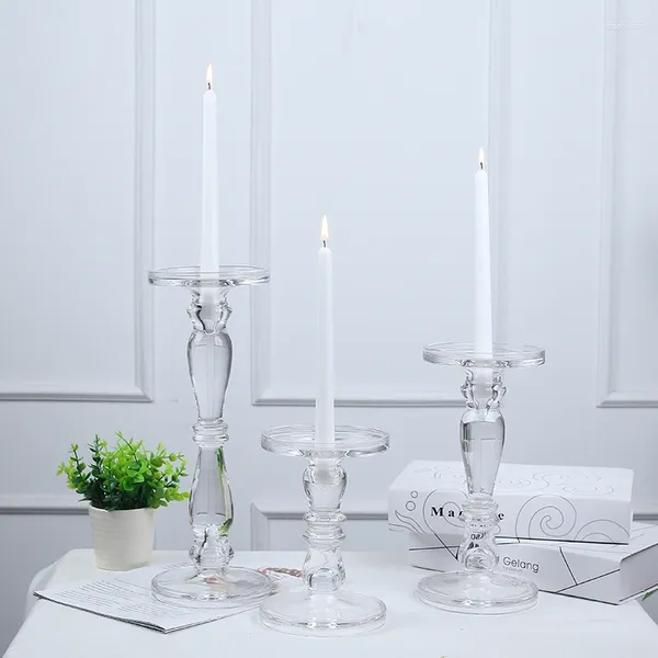 Titulares de velas Tabela de vidro à prova de vento Jantar de cristal Romântico jantar marroquino simples Kandelaar Candelstick