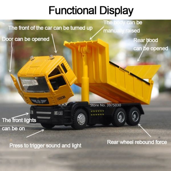 1/50 escala Tipper Misturando Crane Truck Alloy Diecast Engenharia Modelo de veículos Toys Som Light Pull Back Collectibles para criança