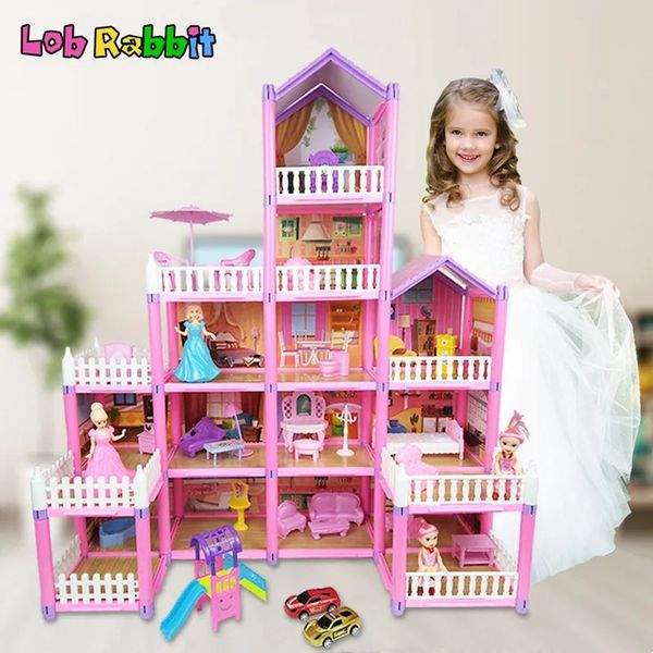 Девочки для комнаты Die Diy Dollhouse Комплект мебель Princess Dream Castle Villa собрать кукольный домик ребенок притворяться игрокам подарки 240328