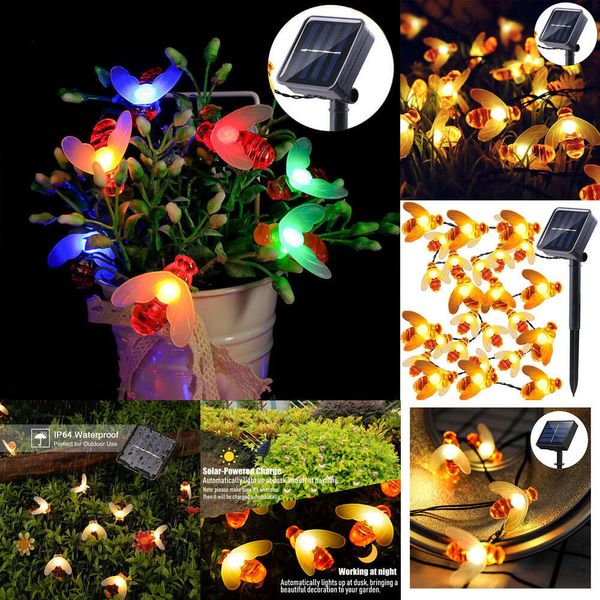 Nuova stringa a led solare 20 ape simpatica api luce da esterno per matrimoni casalinga patio festeggiato per albero di Natale honey abee ardevole lampada da decorazione fata