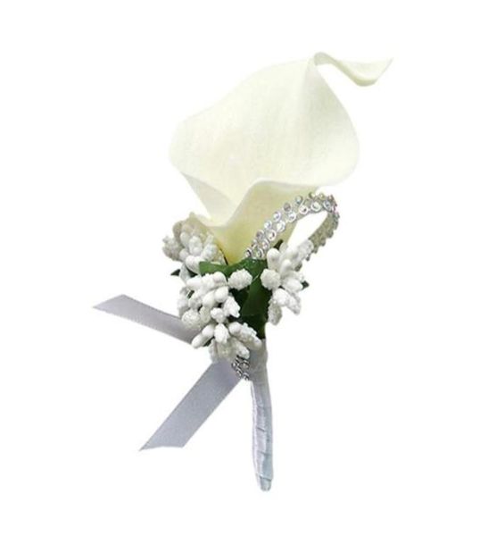 Flores decorativas grinaldas de calla lírio rochas de festas de casamento decoração de noiva Trellises Boutonniere homens homens pin sui6565241