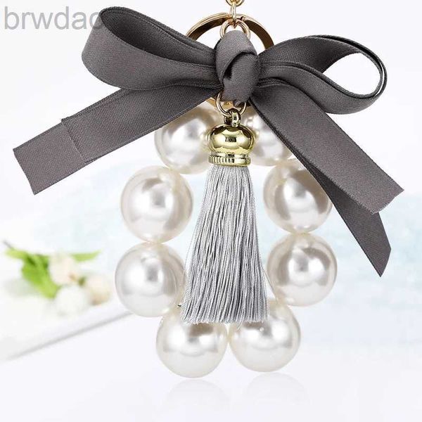 Anéis -chave Easya Pérola grande Chaves de perela feminino Jóias de luxo Tassel Bolsa de arco Charme Ornamento Vintage Wedding Bride Gift for Bridesmaid Hóspedes 240412