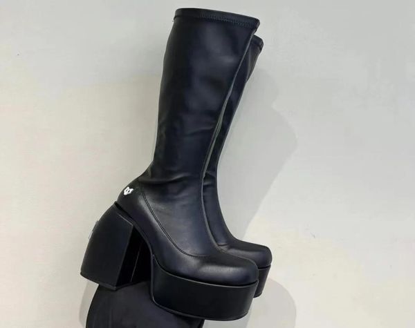 Дизайнерский роскошный ботинок обнаженные Wolfe Spice Black Street Boots Окружность ткани растягивающиеся натянутые накладки верхнего материала Высокий каблук P2219013