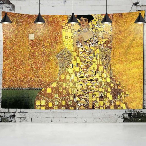 Gustav Klimt pintura a óleo de tapeçaria parede pendurada beijo de ouro abstrato decoração de poliéster manta de ioga de yoga home quarto arte 2221g