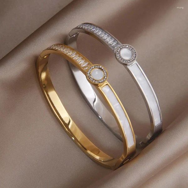 Bangle clássica de aço inoxidável metal de pulseiras de cristal completo para mulheres de moda de moda Jóias Bracelets Acessórios para festas Presentes