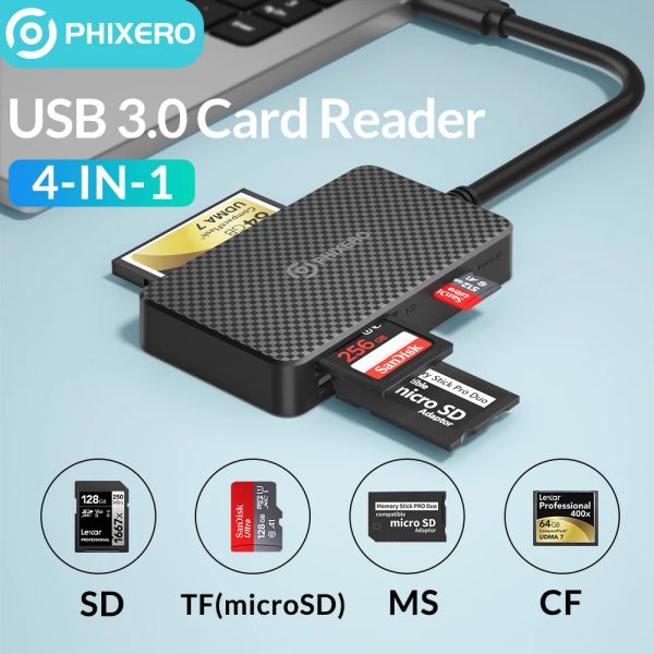 Leitores Phixero USB 3.0 Tipo C 4 em 1 5 Gbps SD Reader Reader Compact Flash Memory Card Smart Card Adapt