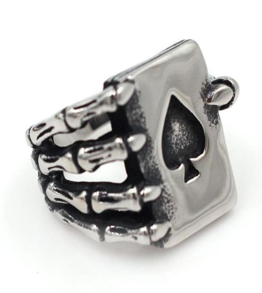 Biker Mens Punk New Fashion Silver Rings Gioielli per feste S Top Spade in acciaio inossidabile Poker Artiglia fresca Silver Ring KKA19527341532