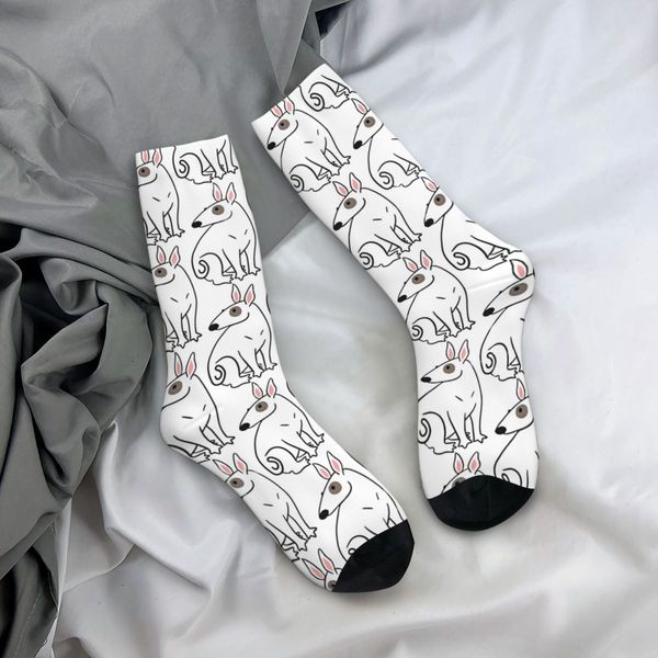 Happy Men's Socks Novidade Retro Bull Terrier Pet Dog Street Style Crazy Crew Sock Gift Padrão de presente Impresso