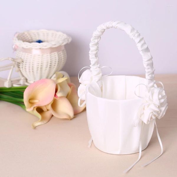 Decorazione per feste Elegante matrimonio Bianco White Heart Bearer cuscino per porta e satinia Accessori per cesti da cesto