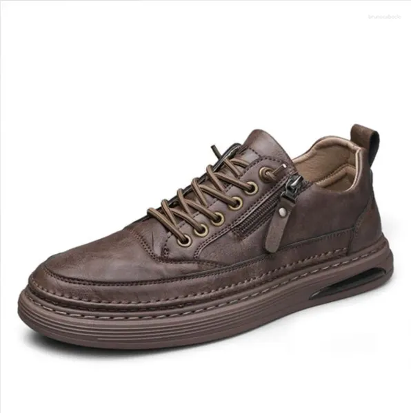 Casual Shoes Herbst Herbst Low geschnittene Männer trendige Mikrofaser Schnüren -Flachbrett Outdoor -Sport mit Seiten Reißverschluss