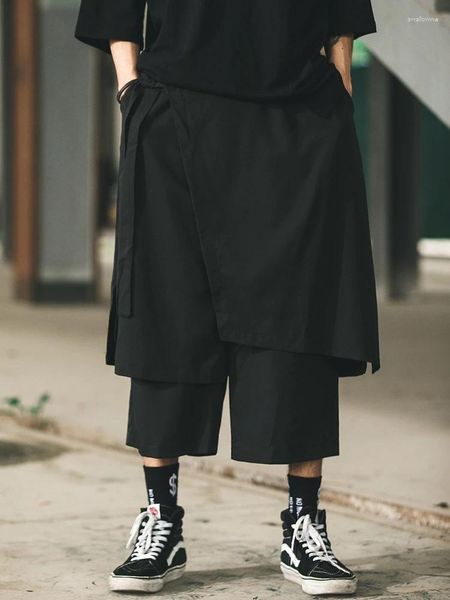 Herrenhosen Dunkelmodemarke Samurai und Damenselbe Culottes Yamamoto Style Wide Bein Oblique Ribbon Design Cropped Cropped