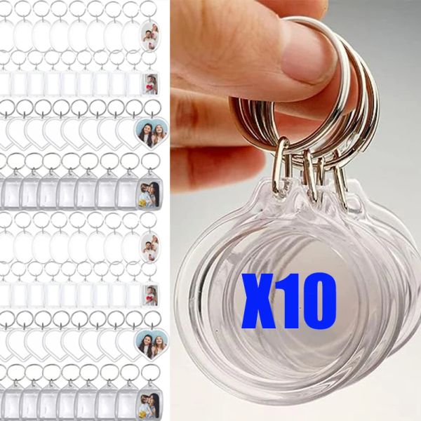 5/10pcs retângulo transparente em branco Inserir a chave da chave da cadeia de fotografia de foto de figura de keyring DIY Split Ring Keychain Gift