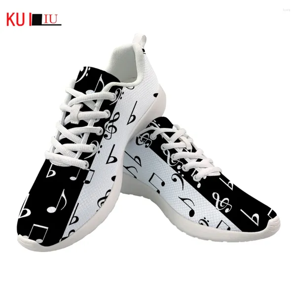 Lässige Schuhe Kuiliu Air Mesh Women Flat Sneakers Musiknoten Notation Skizzen Damen atmungsbezogene leichte Schuhe Zapatos Mujer