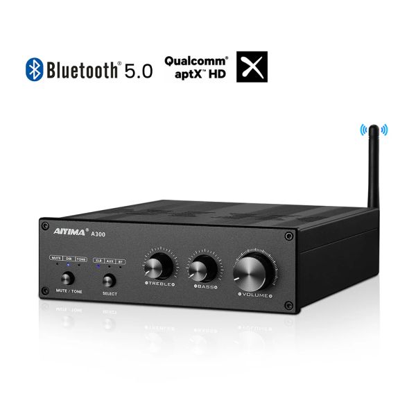 Amplificador Aiyima Bluetooth 5.0 A300 Audio Audio TPA3255 Amp qcc3034 ES9023 Decodificação APTX RCA XLR para home theater DIY 300WX2