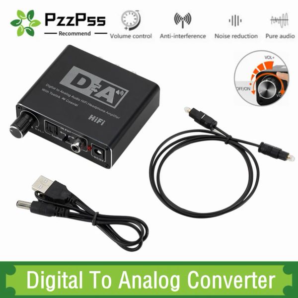 Conversor pzzpss hifi dac digital para conversor de áudio analógico rca 3,5 mm de fone de ouvido toslink saída coaxial óptica portátil dac portátil